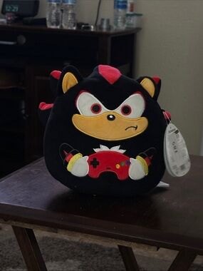 Black & Red Plush Hedgehog Stuffed Toy with Game Controller